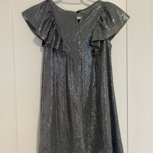 Zara Girls Silver Party Dress sparkly Ruffle Sleeve Kids Size 9 - Picture 4 of 5